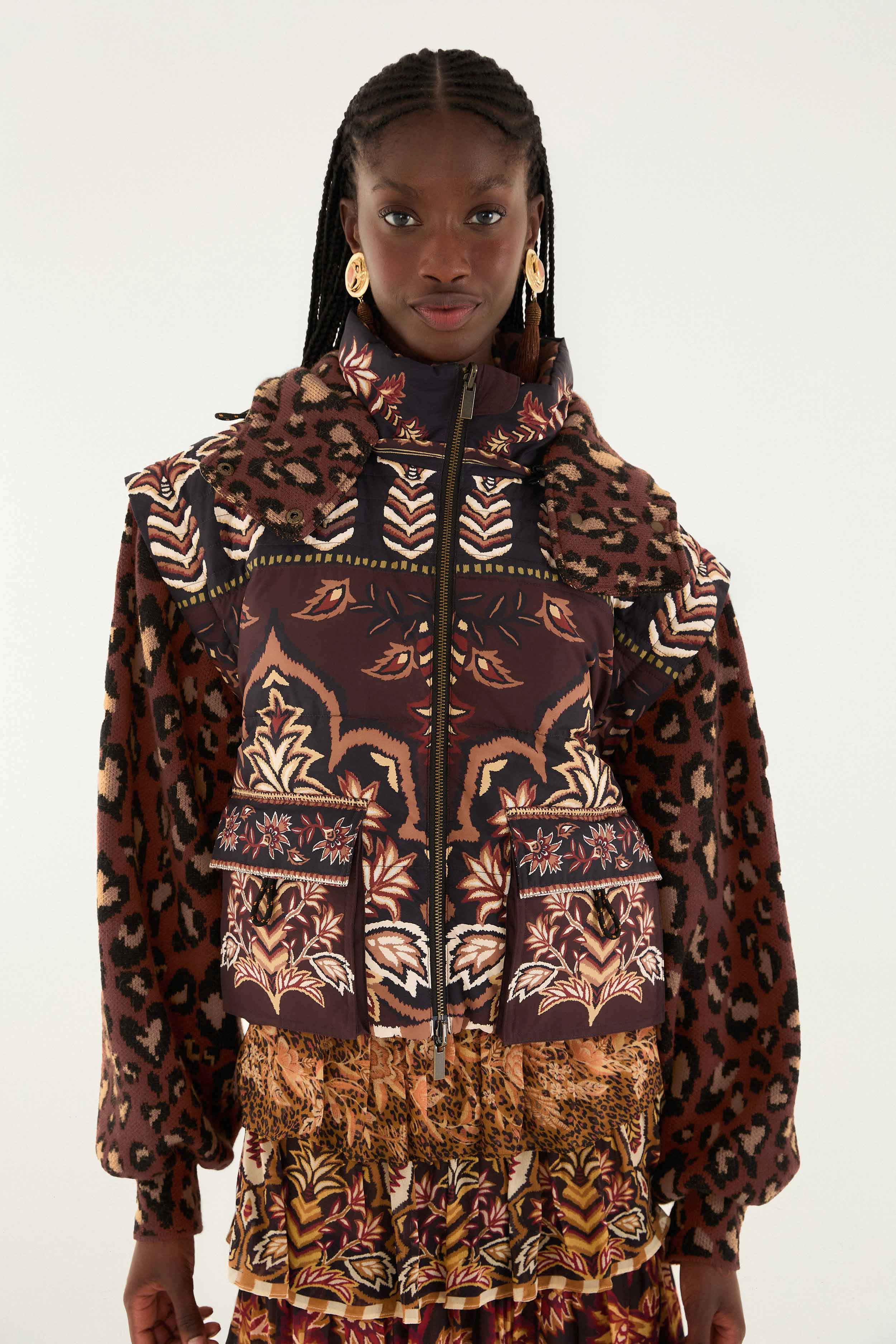 Drop Tail Hem Flex Fit Fabric Brown Winter Ainika Puffer Jacket