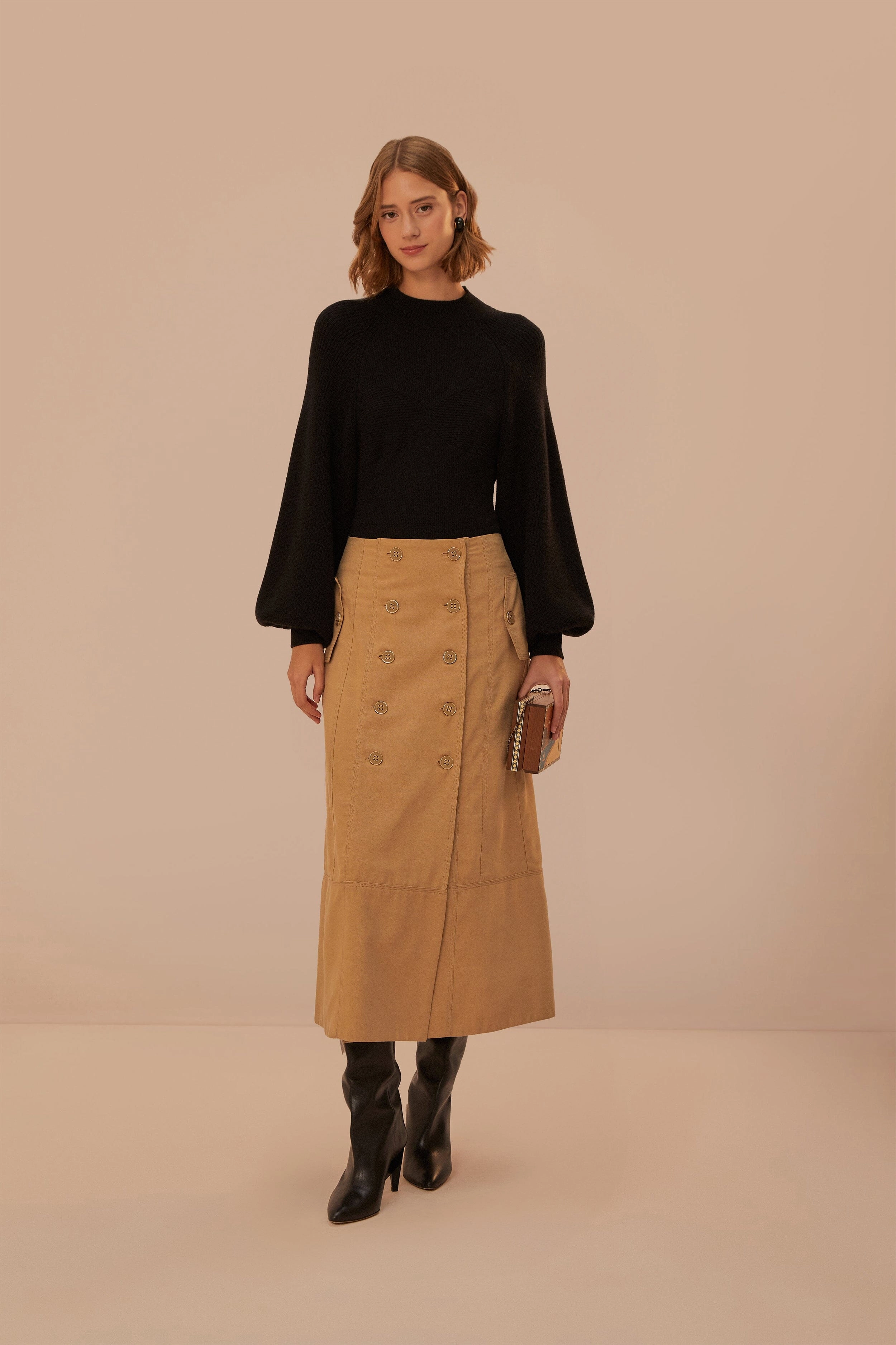 Style Innovation Brown Yoked Midi Skirt