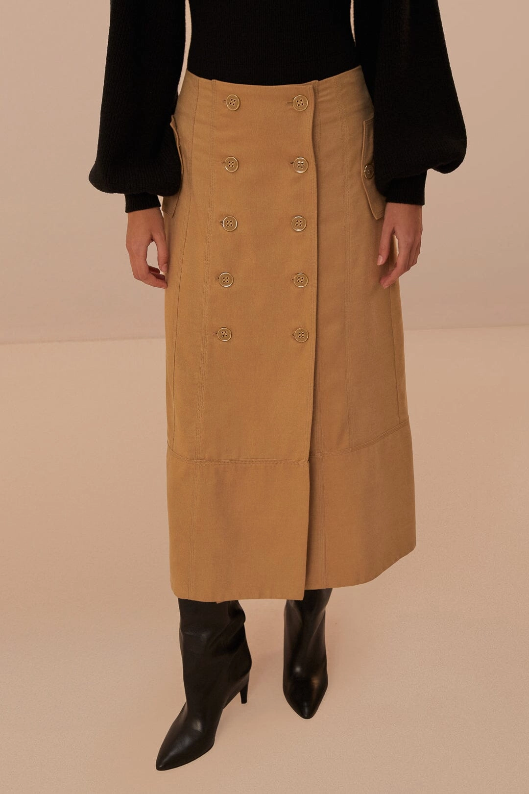 Outdoor Gathering Non Restrictive Brown Yoked Midi Skirt