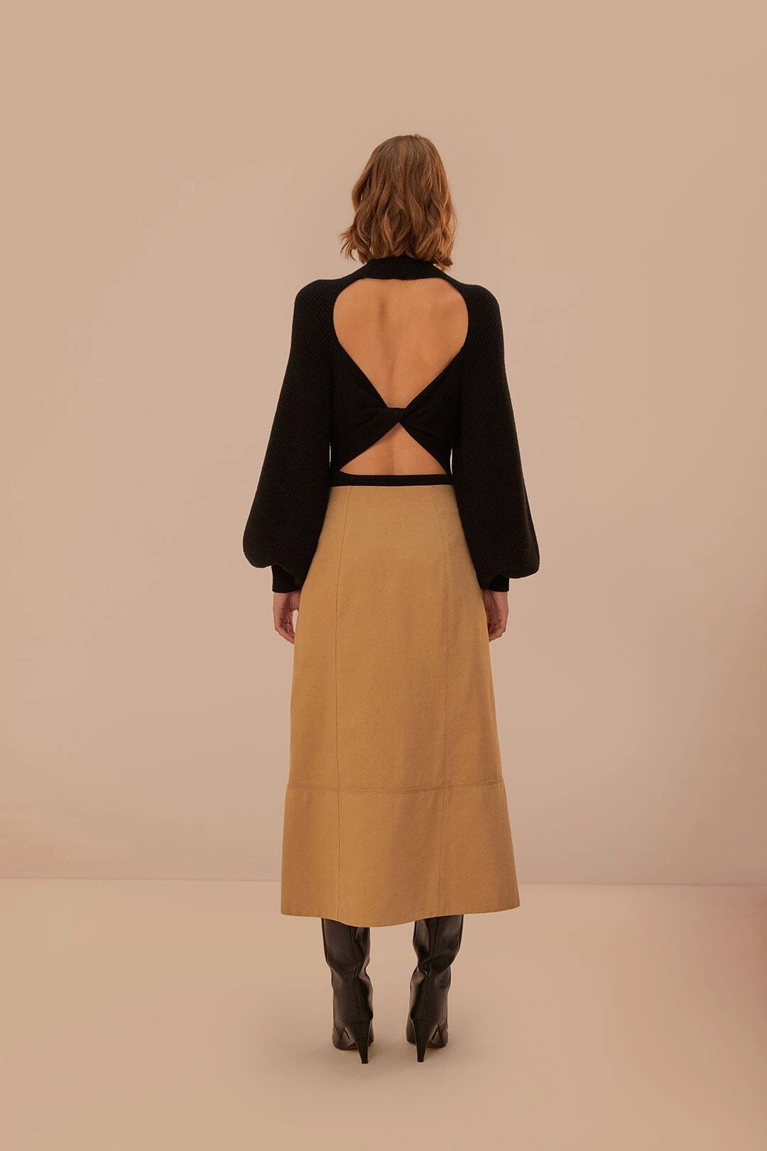 Travel Style Comfortable Feel Brown Yoked Midi Skirt