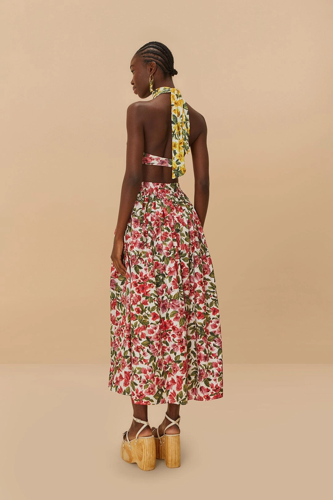 Pink Halftone Bougainvillea Organic Cotton Maxi Skirt Detail Focus Local Artisan