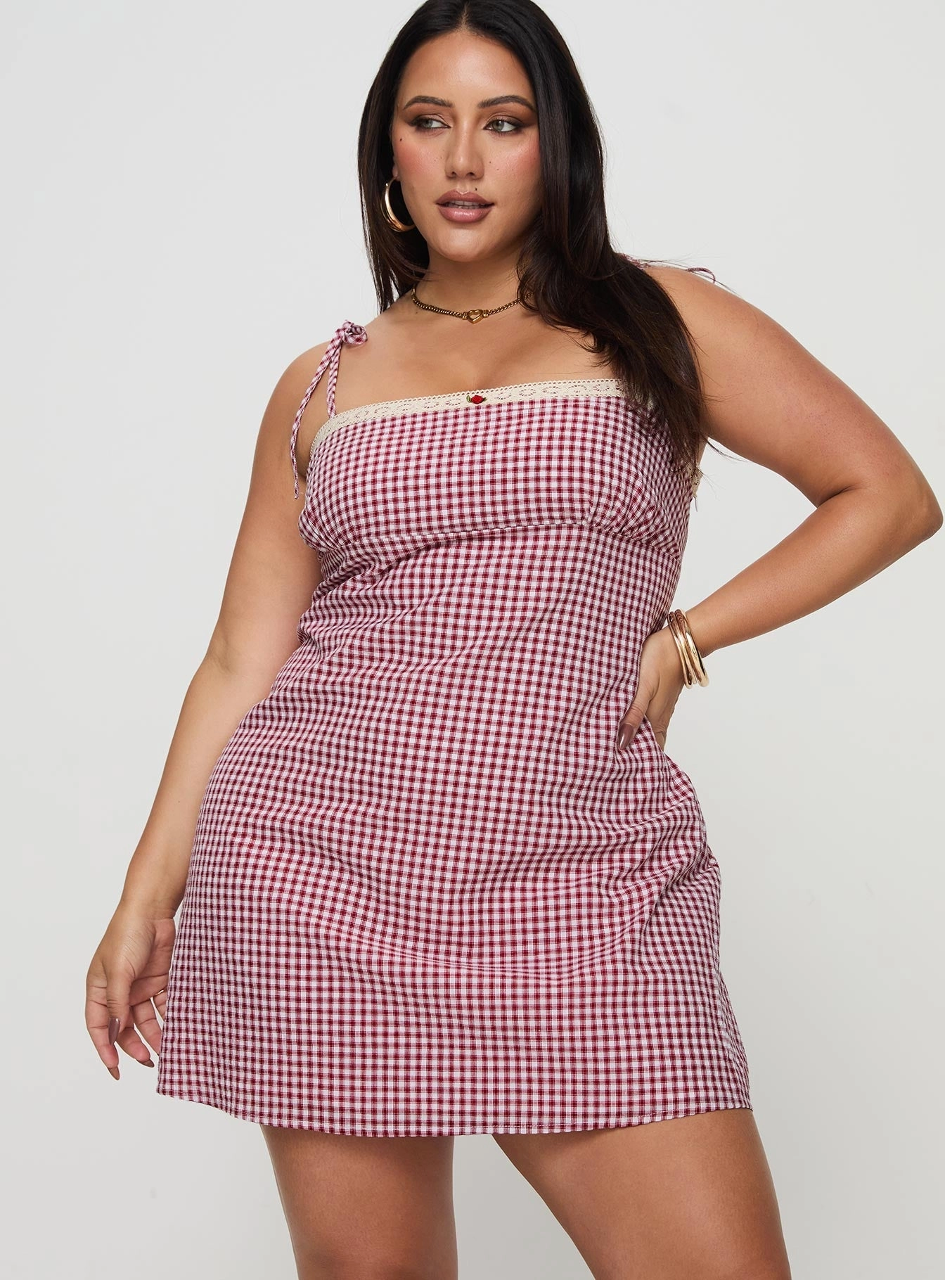 Bohemian style Compact Fit Burkes Mini Dress Red Check Curve
