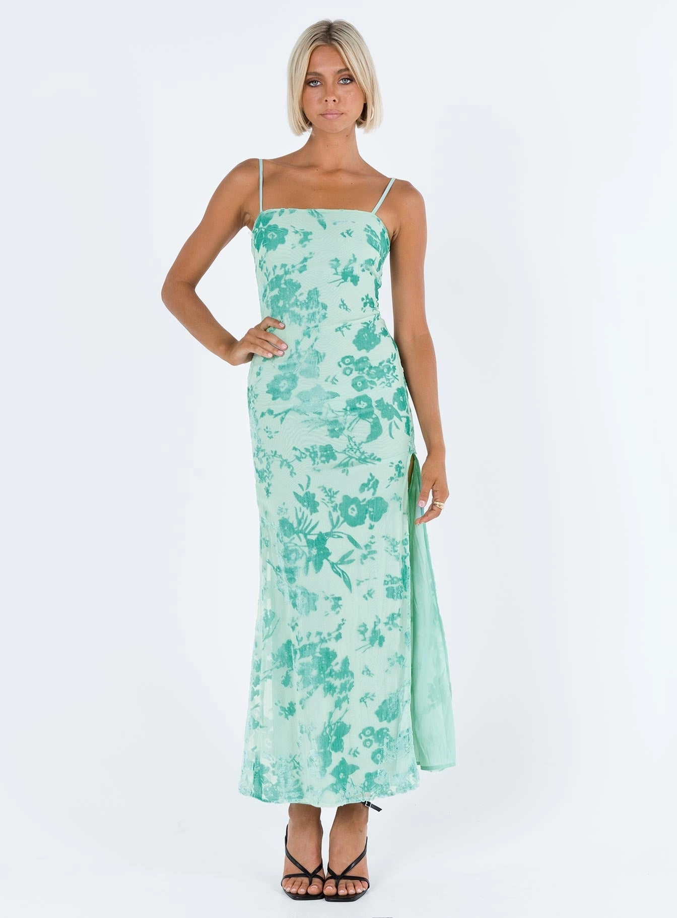 Burn Out Velvet Maxi Dress Teal Comfortable Touch