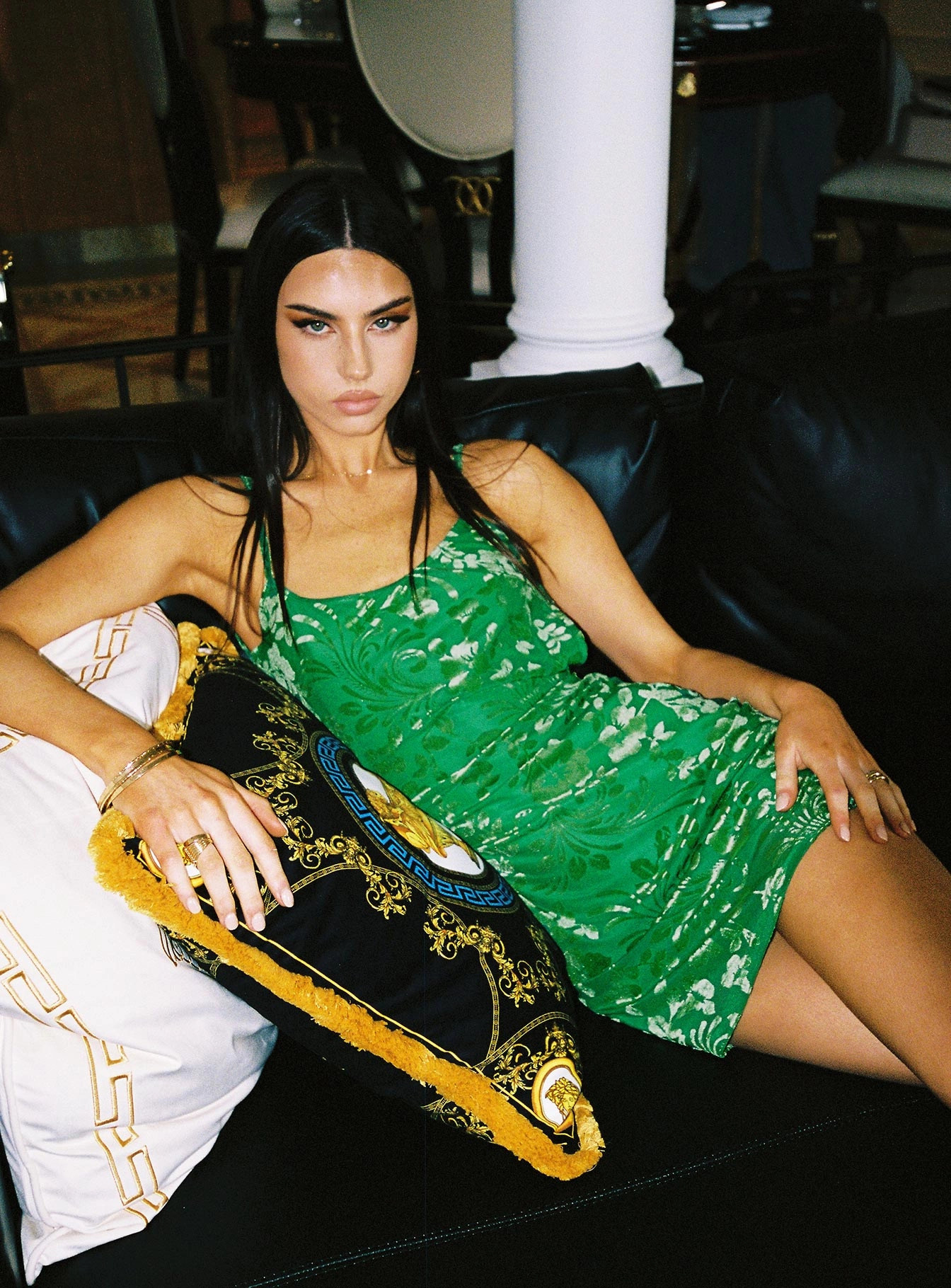 Burn Out Velvet Mini Dress Green Cozy Vibe Airy Silk