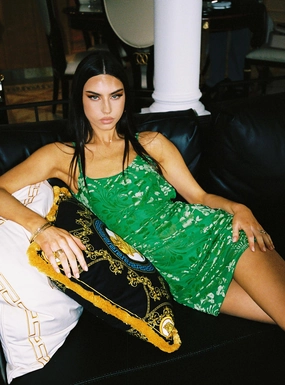 Burn Out Velvet Mini Dress Green Cozy Vibe Airy Silk