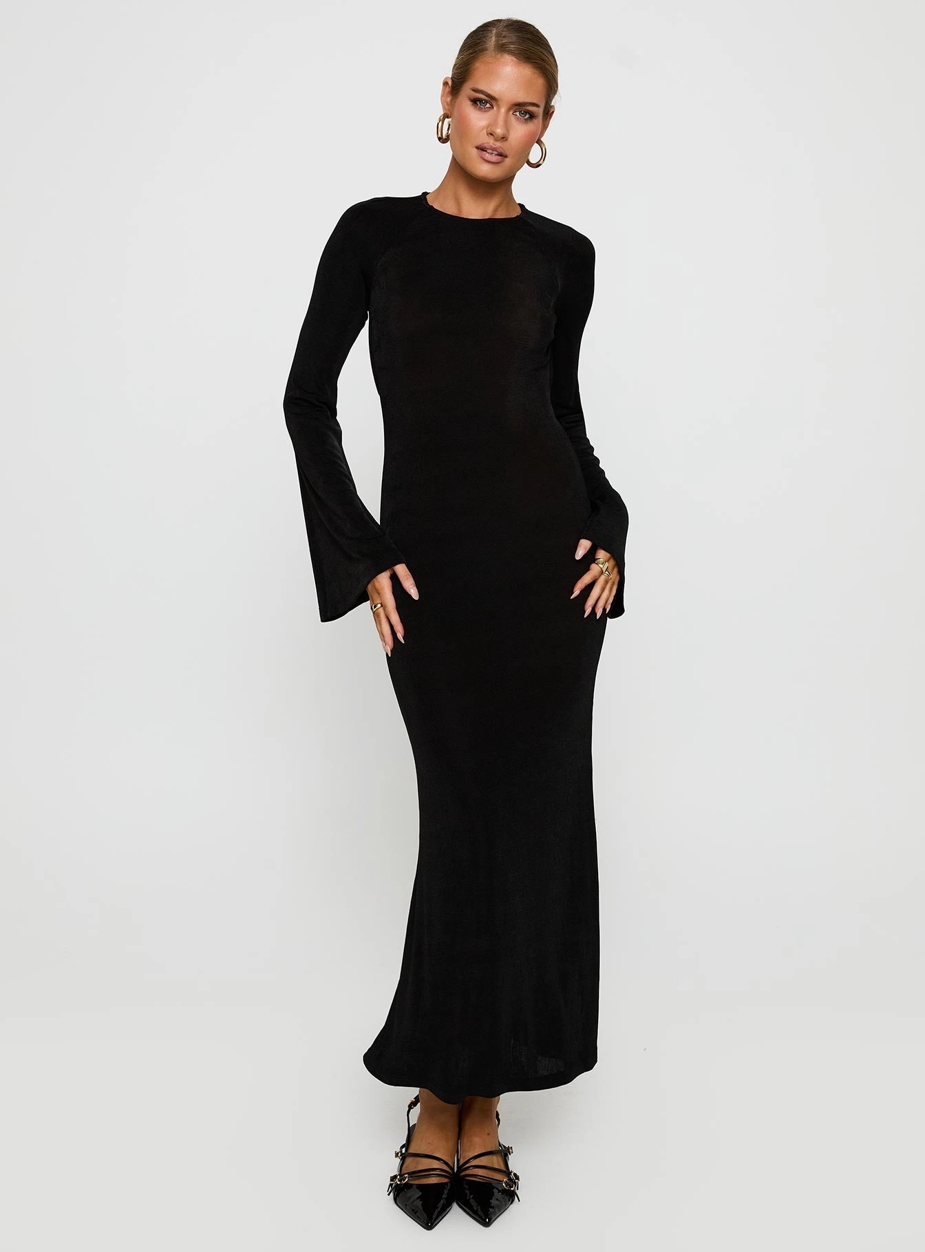 Amersham Long Sleeve Maxi Dress Black Smooth Lines Chilly Weather Layer