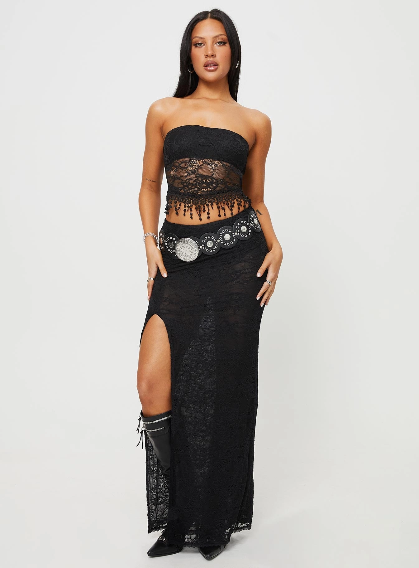 Waist Defining Calathea Lace Maxi Skirt Black