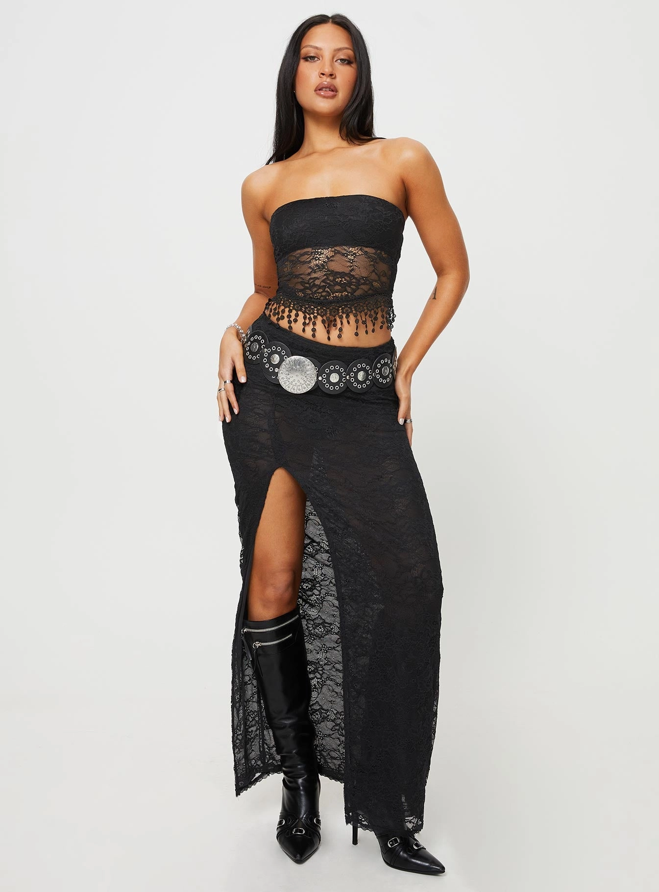 Curvy Fit Calathea Lace Maxi Skirt Black