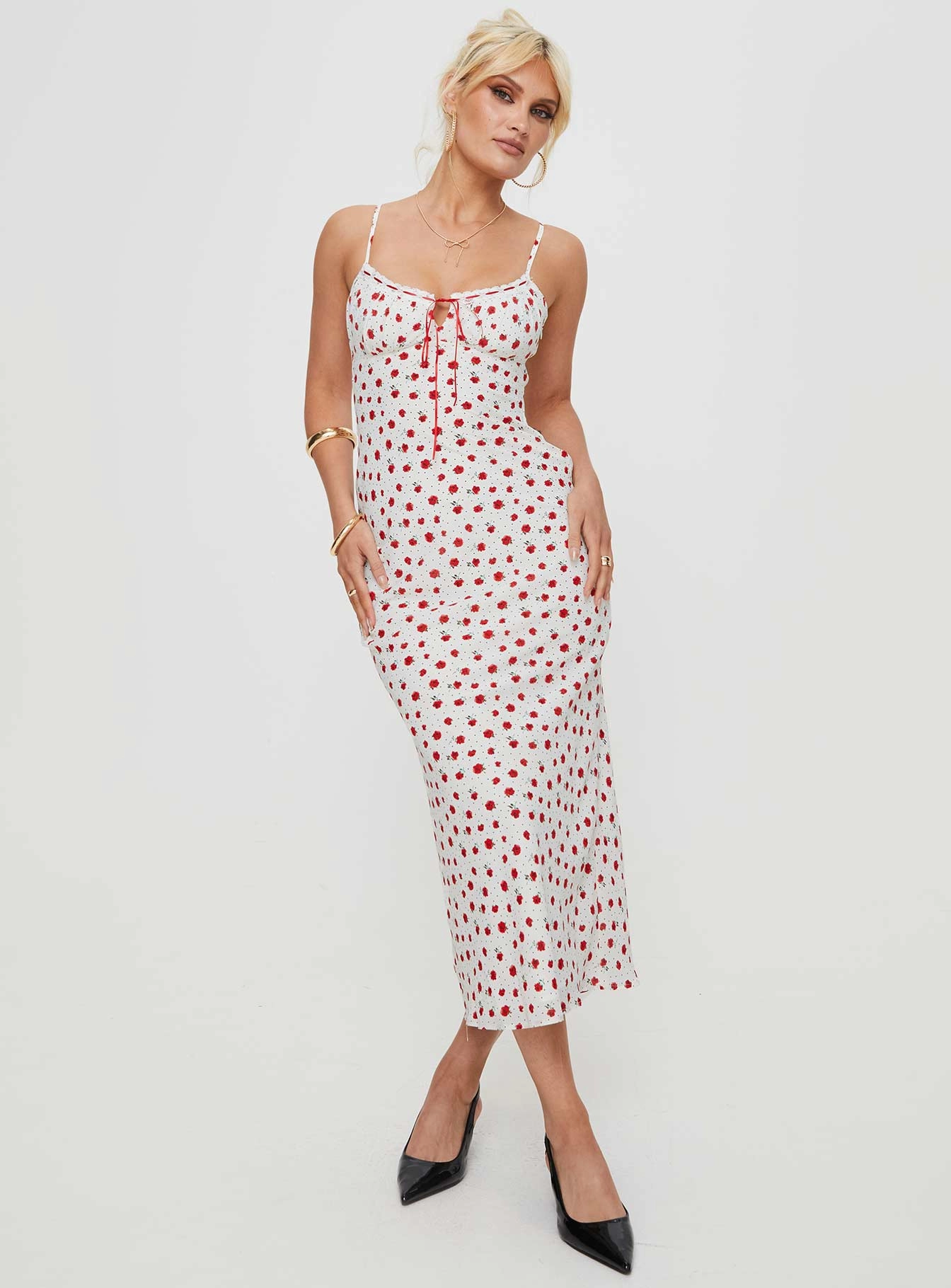 Vibrant Design Caldwell Maxi Dress White / Red