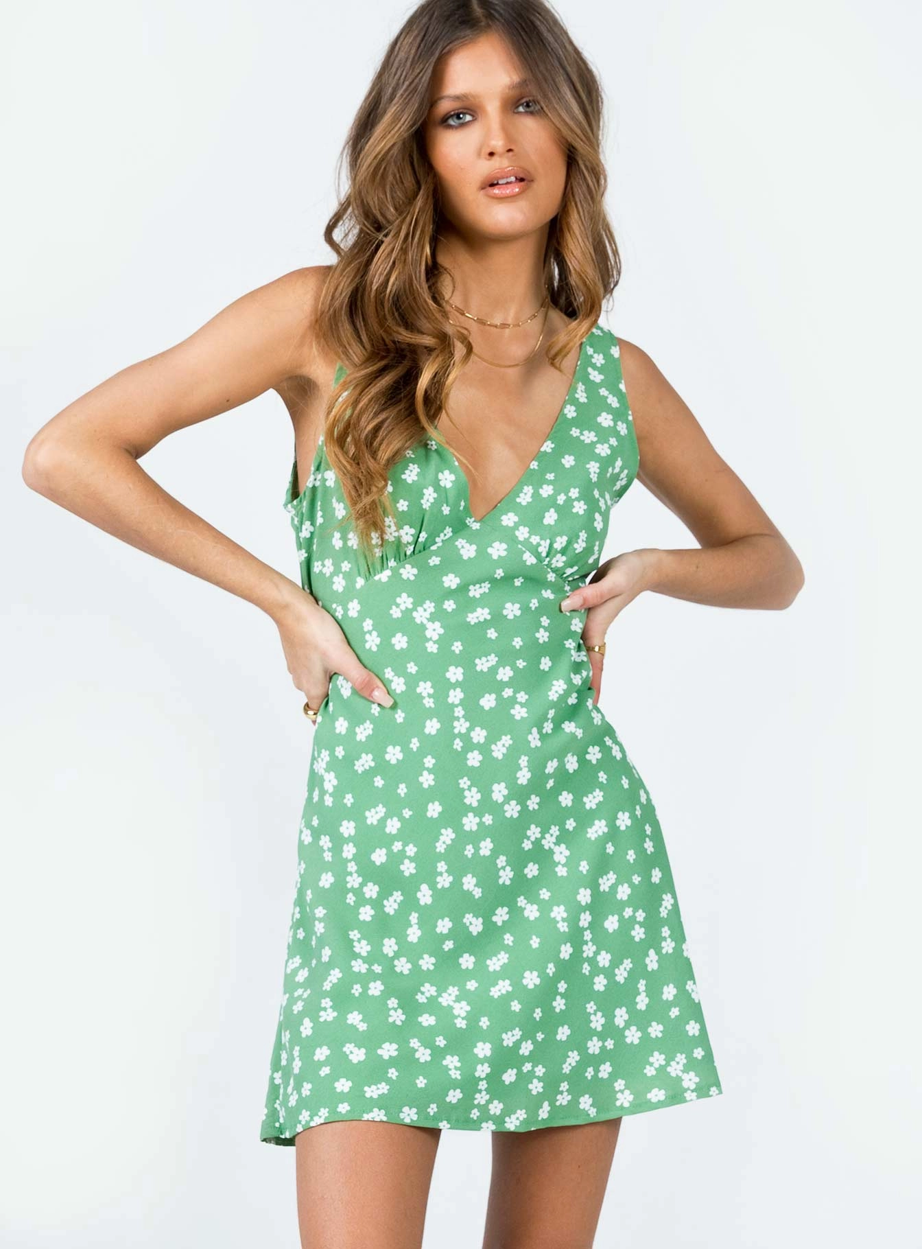 Nellie Mini Dress Sage Floral Body Fit Clean Mood