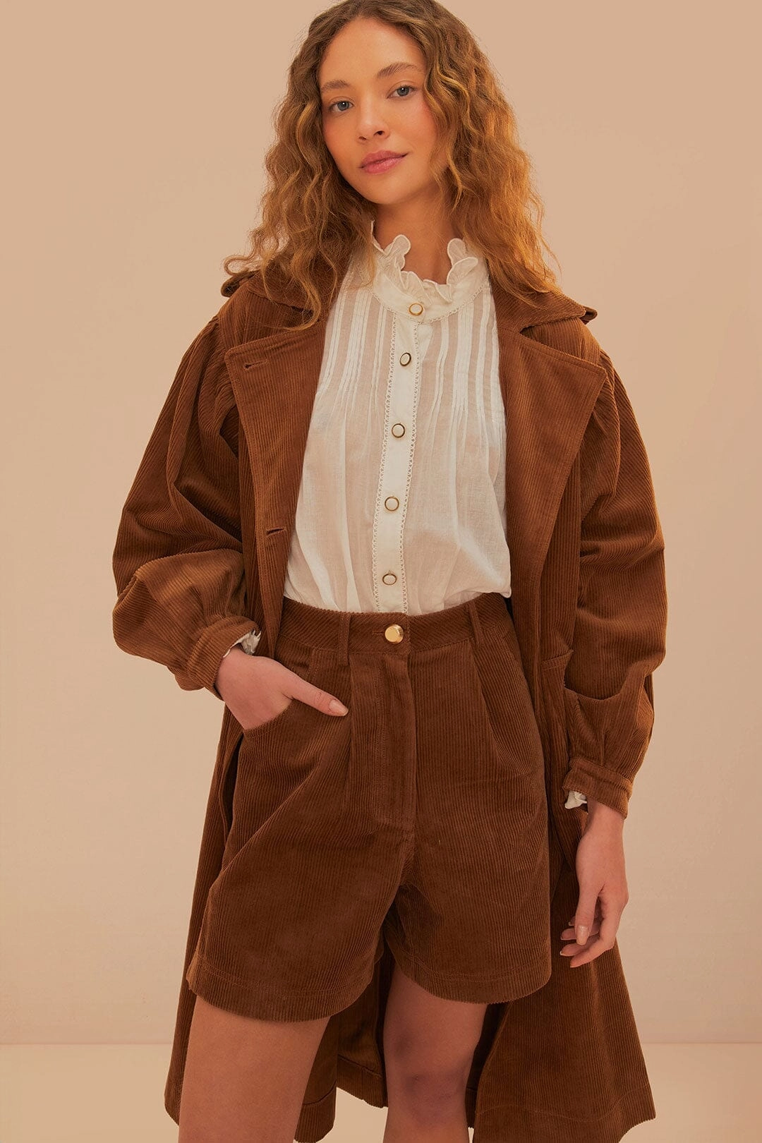 Caramel Corduroy Shorts Quick Release Buckle