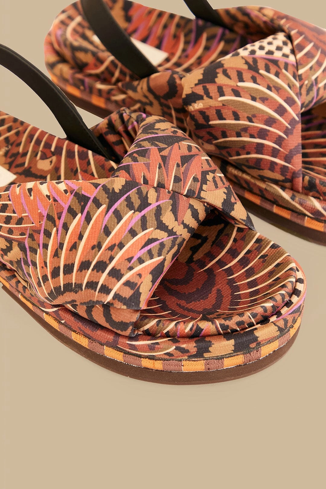 Perfect for Outdoors synthetic leather Caramel Macawmouflage Puffy Flat Sandal