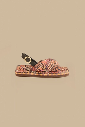 Layered Shock Pad Effortless Walk Caramel Macawmouflage Puffy Flat Sandal