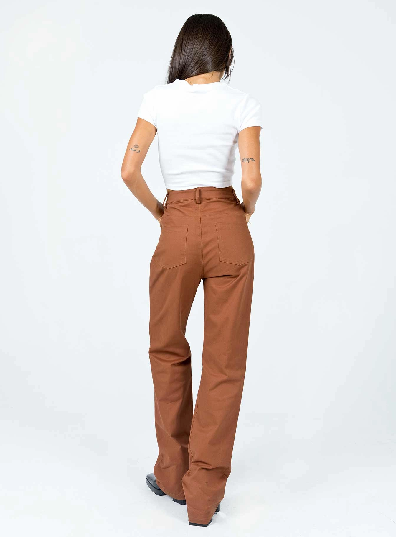 Carissa Wide Leg Denim Jeans Brown Easy Travel Wrinkle Resistant