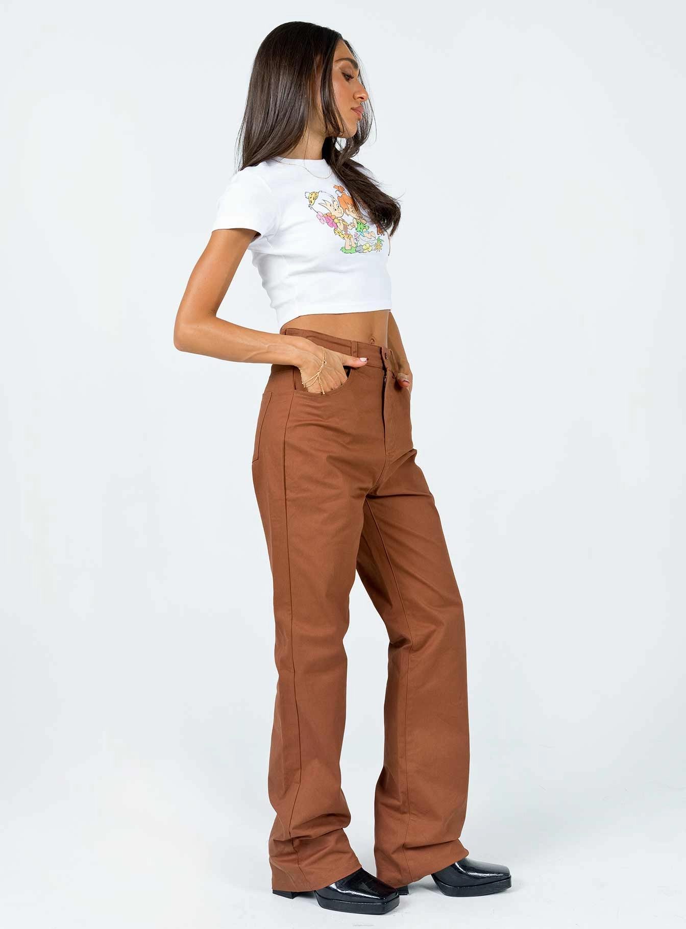 Sporty Appeal High Mobility Carissa Wide Leg Denim Jeans Brown