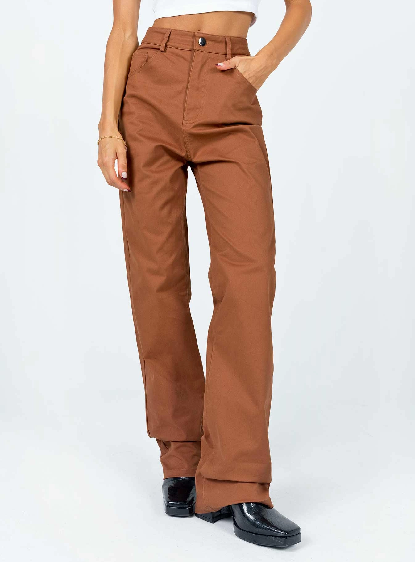 Carissa Wide Leg Denim Jeans Brown Effortless Style All Purpose Fit