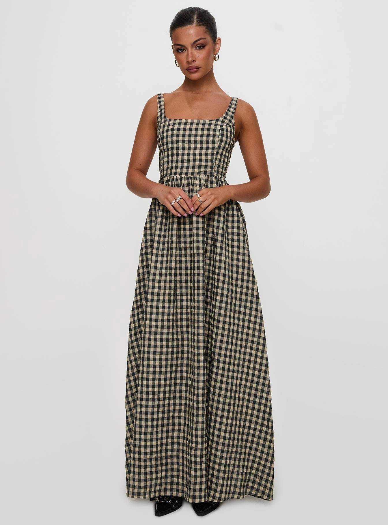 Chilly Day Comfort Classic Layering Cartmel Check Maxi Dress Black / Cream
