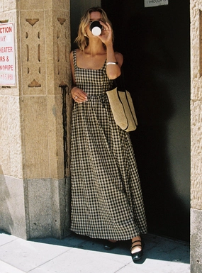 Cartmel Check Maxi Dress Black / Cream Tall Shape Retention