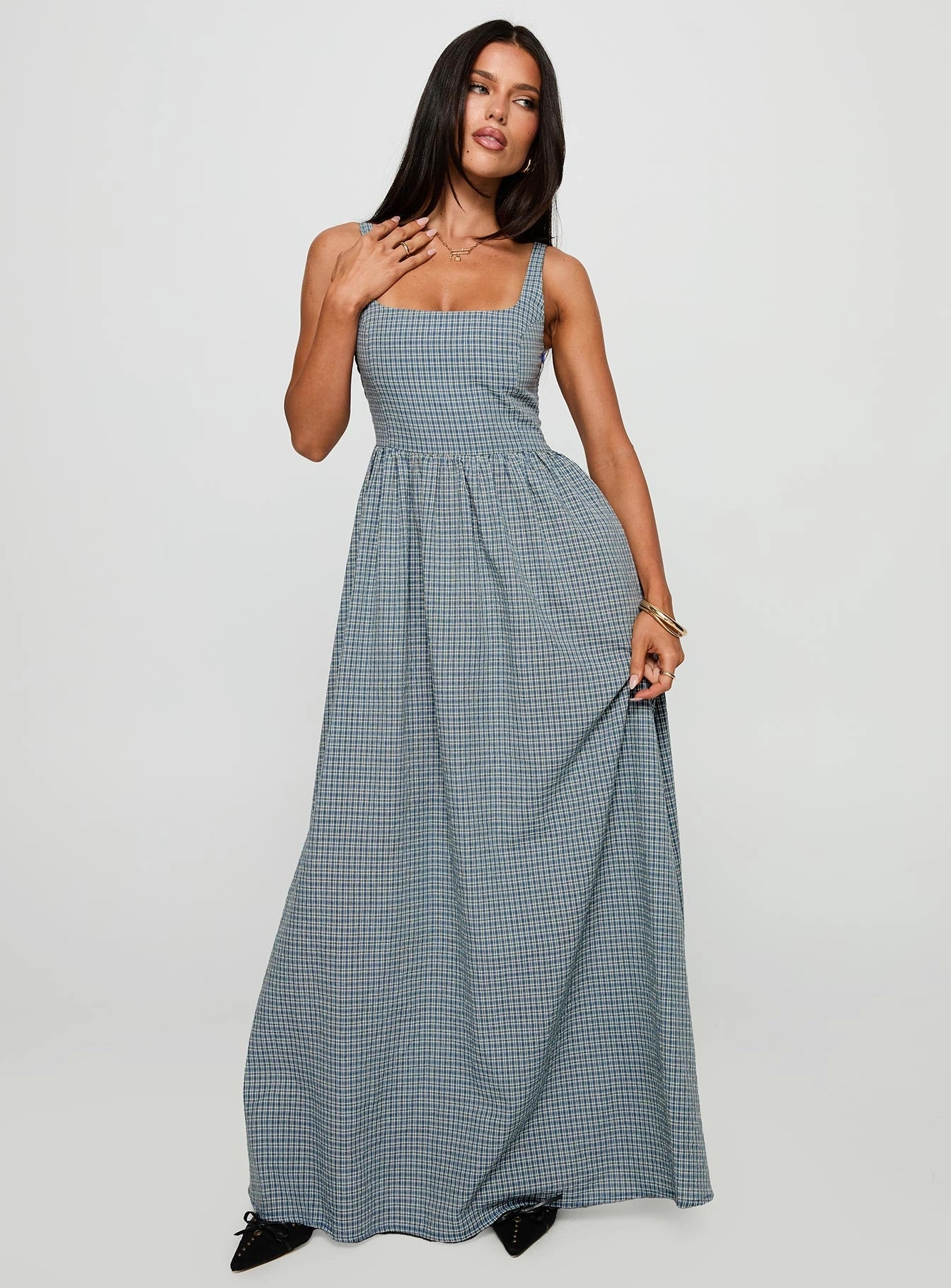 Classic structured dress Urban Style Cartmel Check Maxi Dress Navy