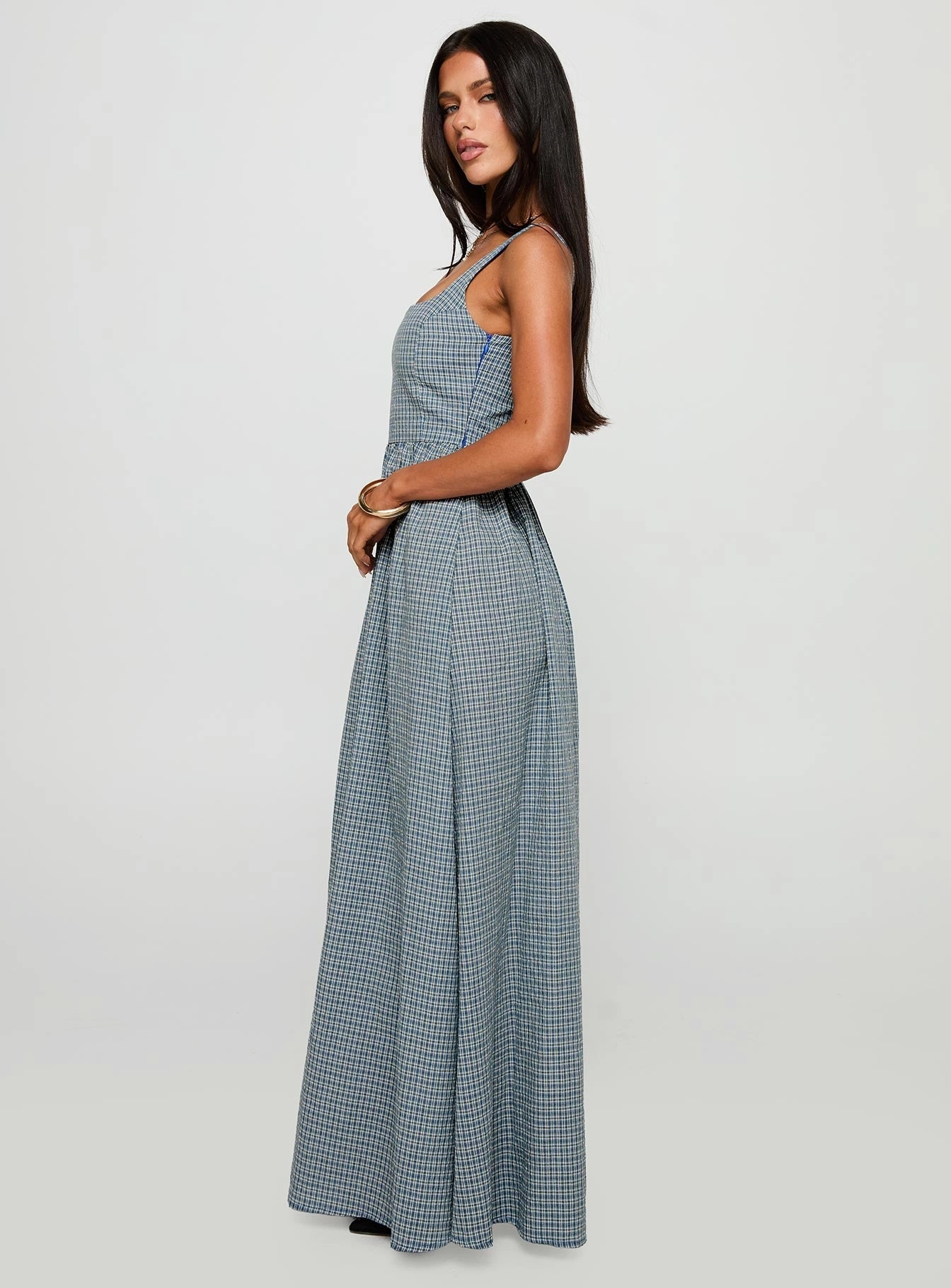 Cartmel Check Maxi Dress Navy Fresh Glow