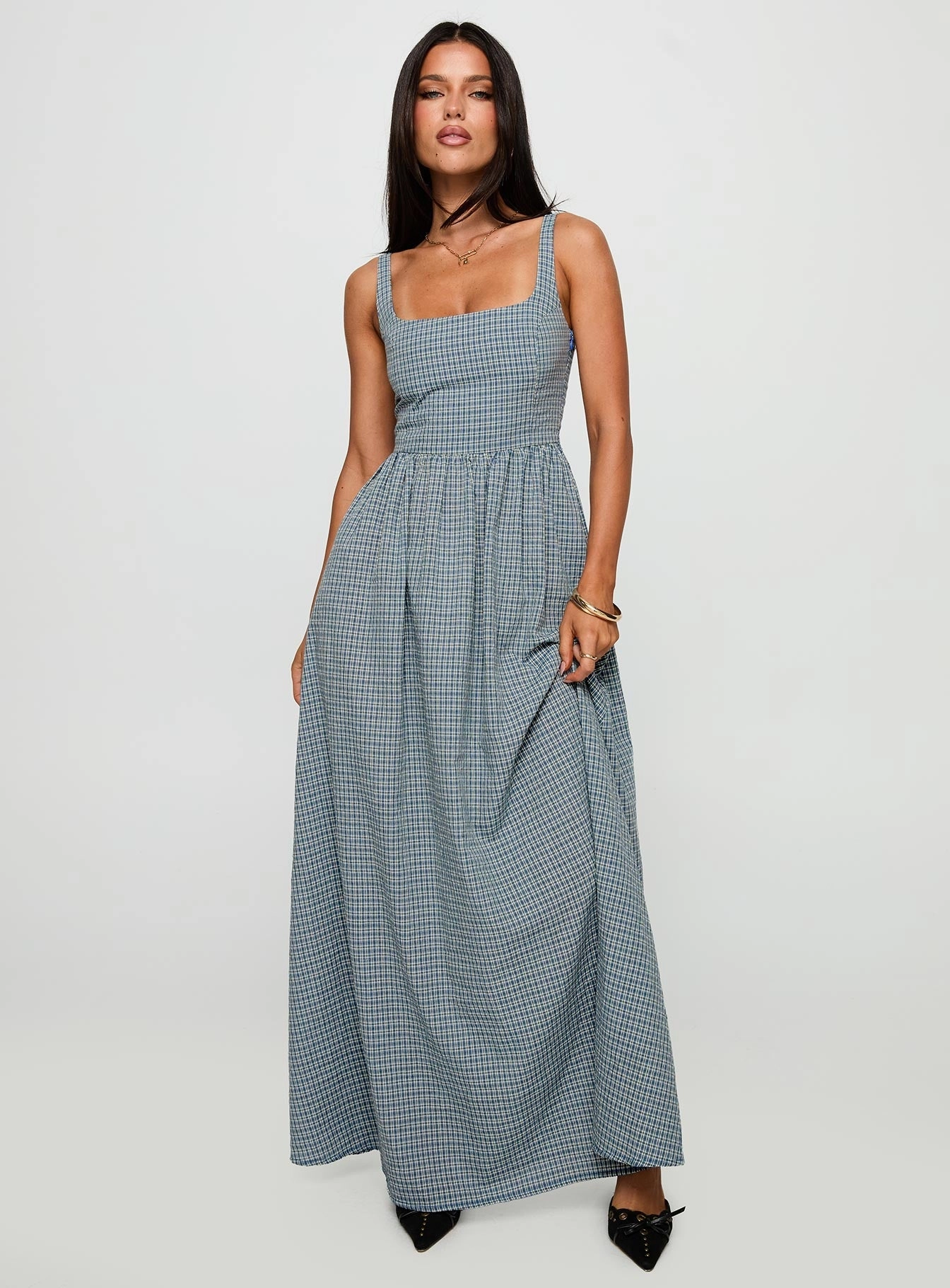 Trendy Look Cartmel Check Maxi Dress Navy