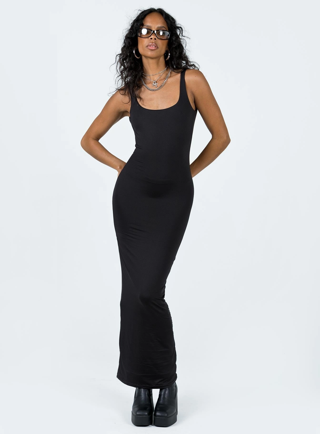Castling Maxi Dress Black Runway-Ready Layerable Piece