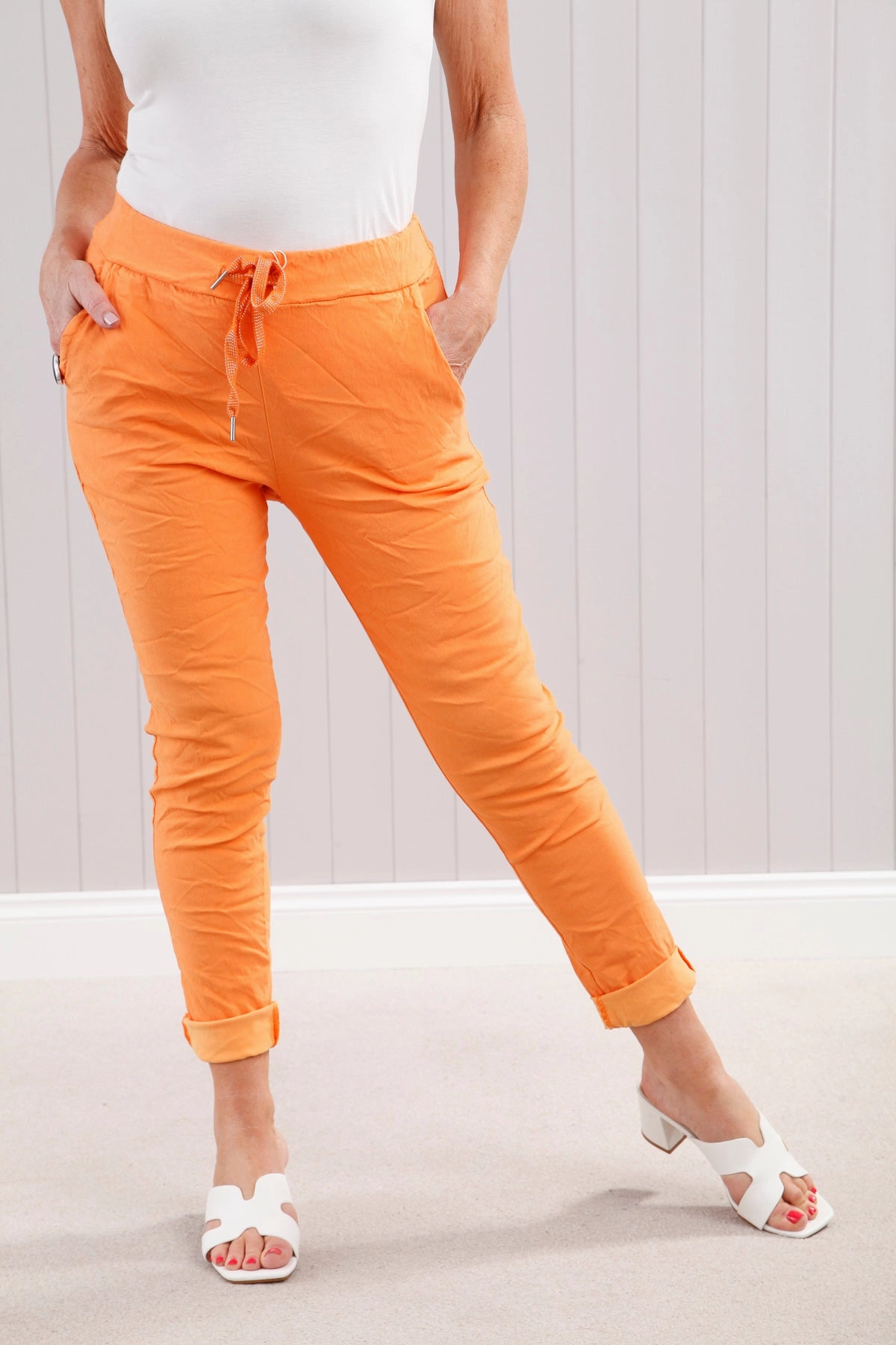 Lurex Tie Magic Pants Orange Stretchable Fabric Seamless Comfort
