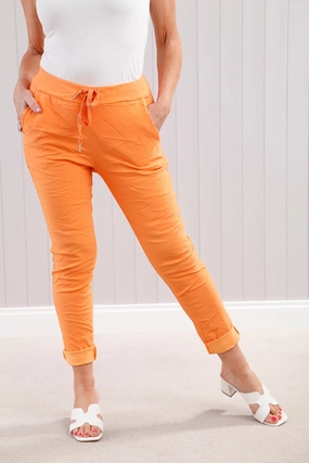Lurex Tie Magic Pants Orange Stretchable Fabric Seamless Comfort