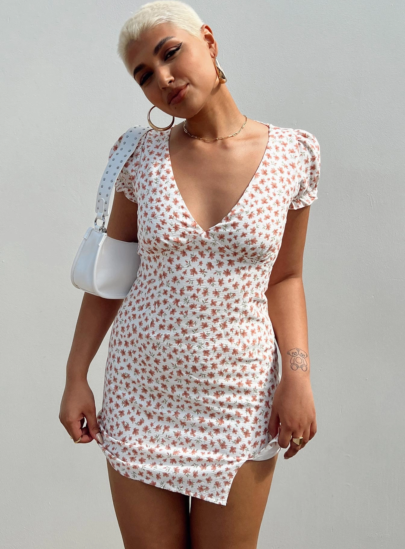 Kacey Mini Dress White Floral Chilly Day Layers Happy Soul