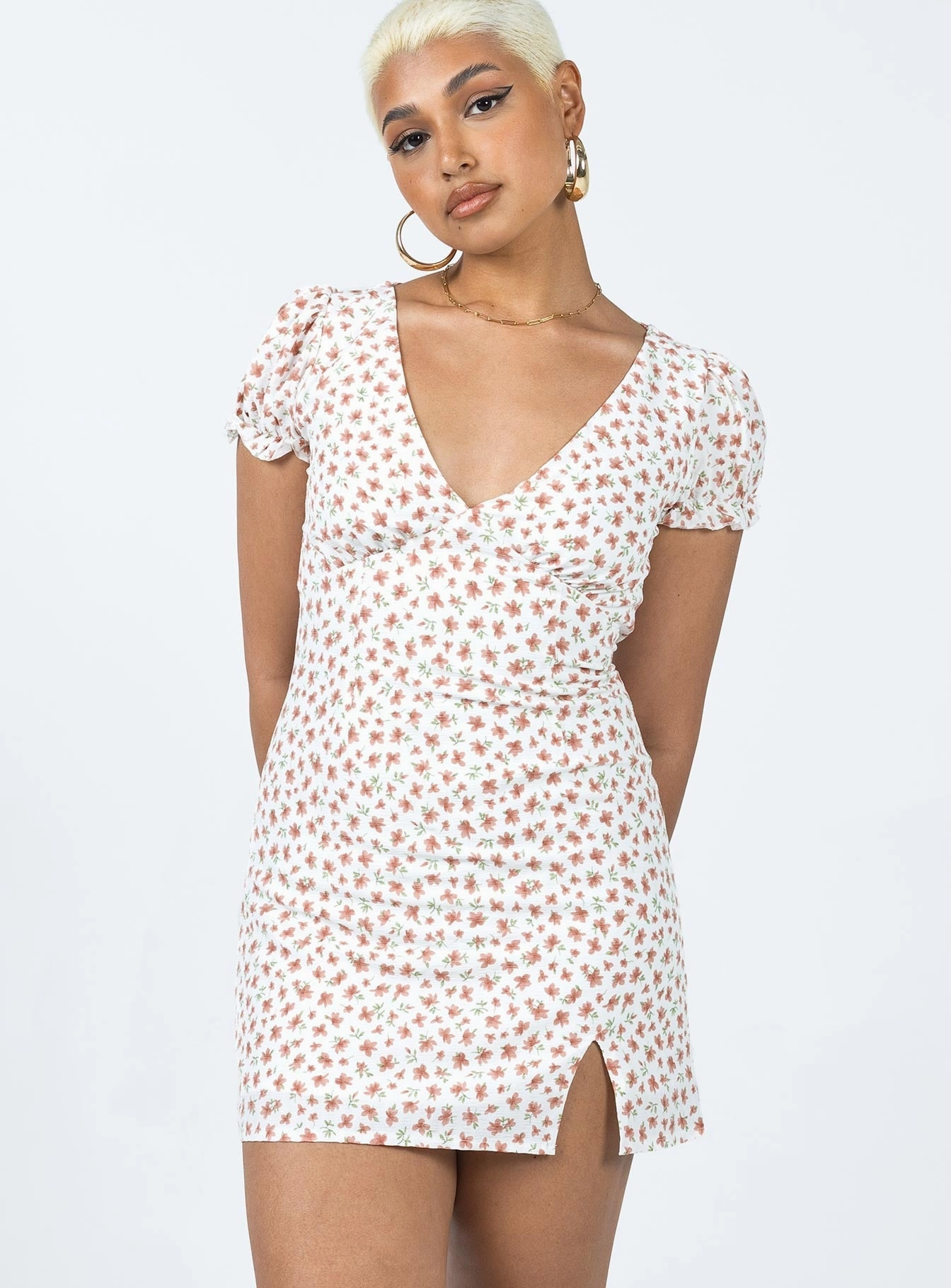 Detachable-Detail All Time Kacey Mini Dress White Floral
