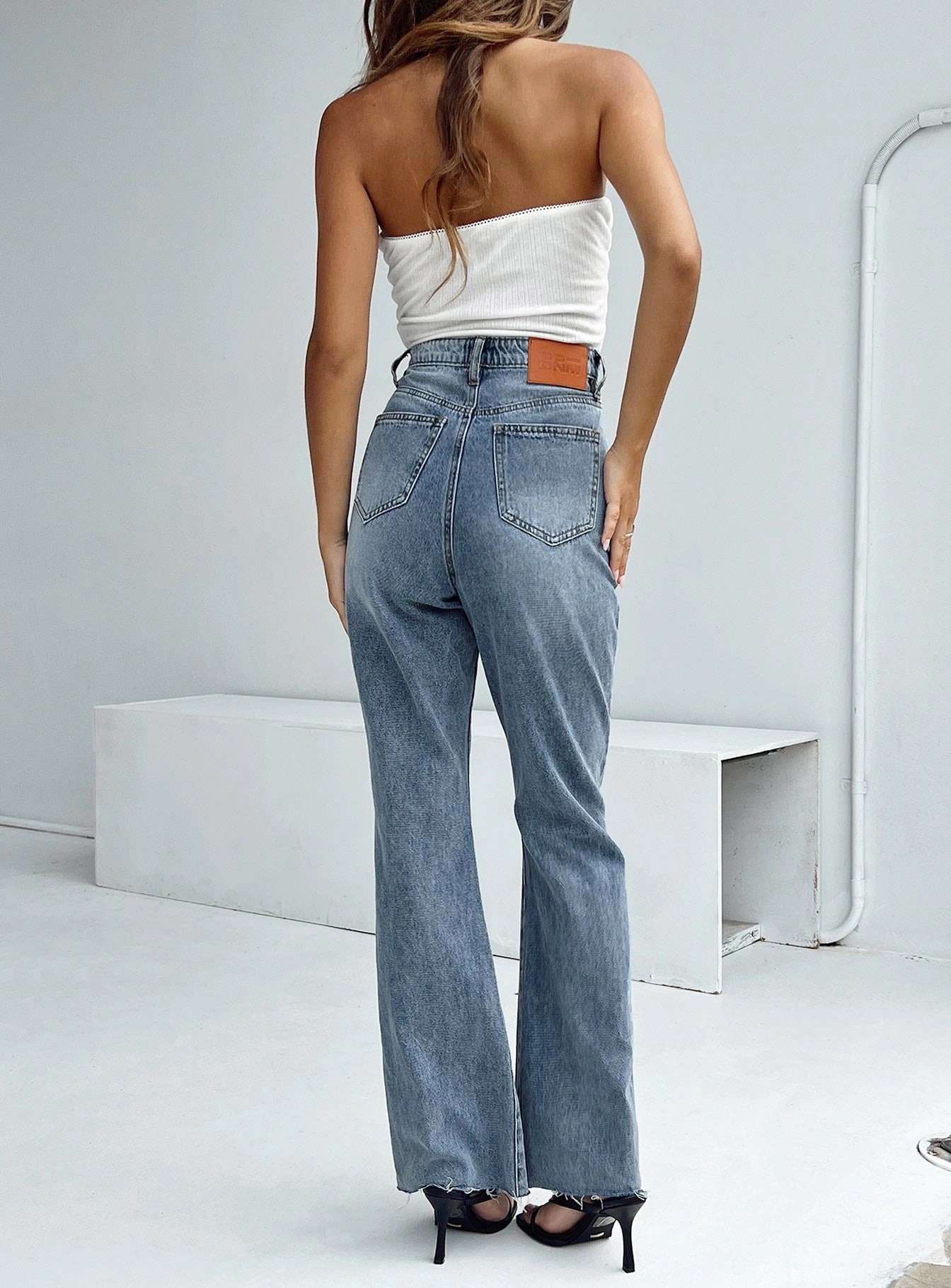 Flexible Knee Panels Chandra Flare Jeans Mid Wash Denim
