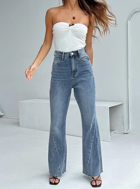 Smooth Breathable Movement Friendly Chandra Flare Jeans Mid Wash Denim