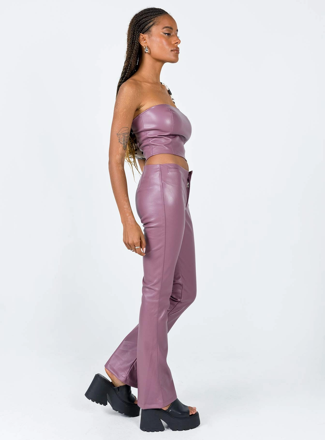 Motel Zalor Trouser PU Purple Relaxed Comfort
