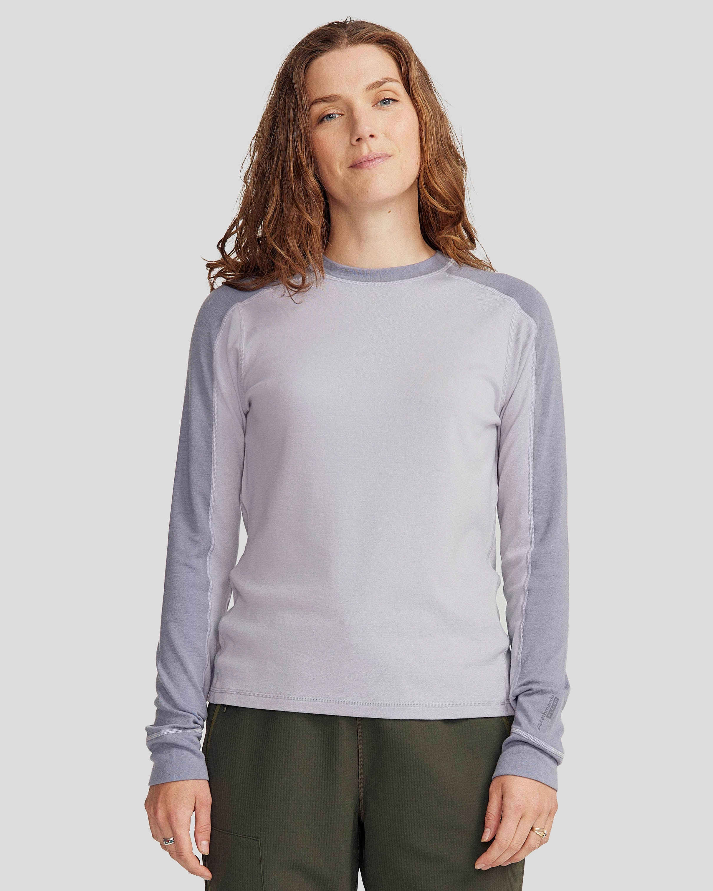 Women's K-Merino 250 Long Sleeve Top  - Light Haze/Dark Haze Chilly Wardrobe V neck