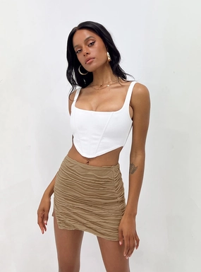 Cecile Mini Skirt Beige Refined Finish Clean Outfit