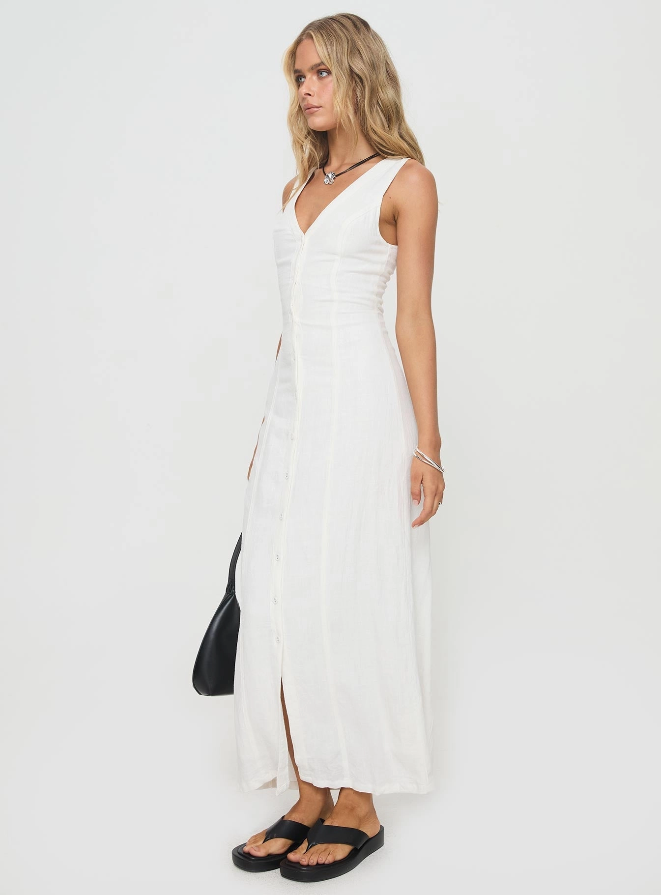 Summer Season Linen Blend Maxi Dress White Petite Fashionable outfit for outings