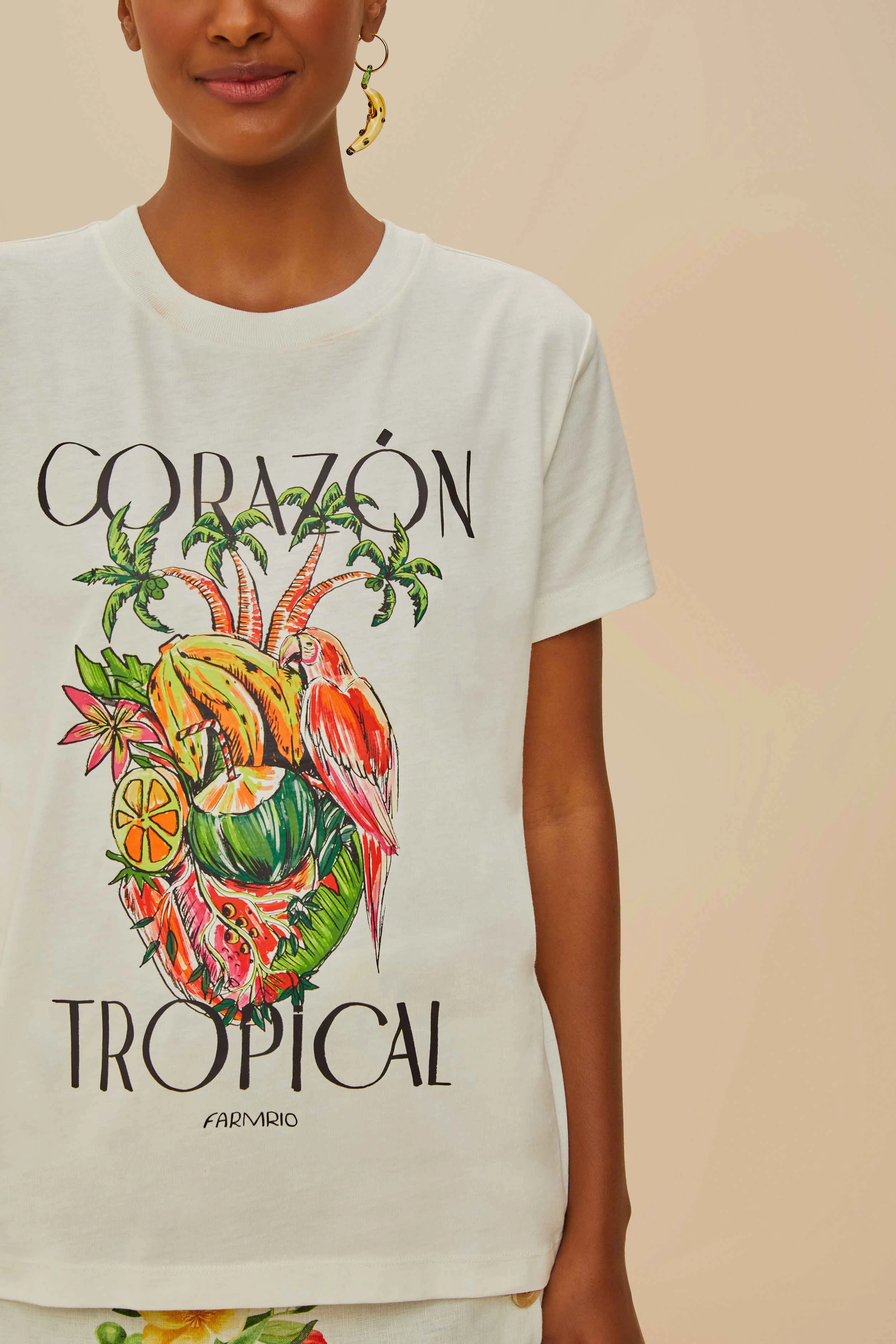 Off-White Coraz??n Tropical Organic Cotton T-Shirt NeutralTonesCollection Easy Wear Look