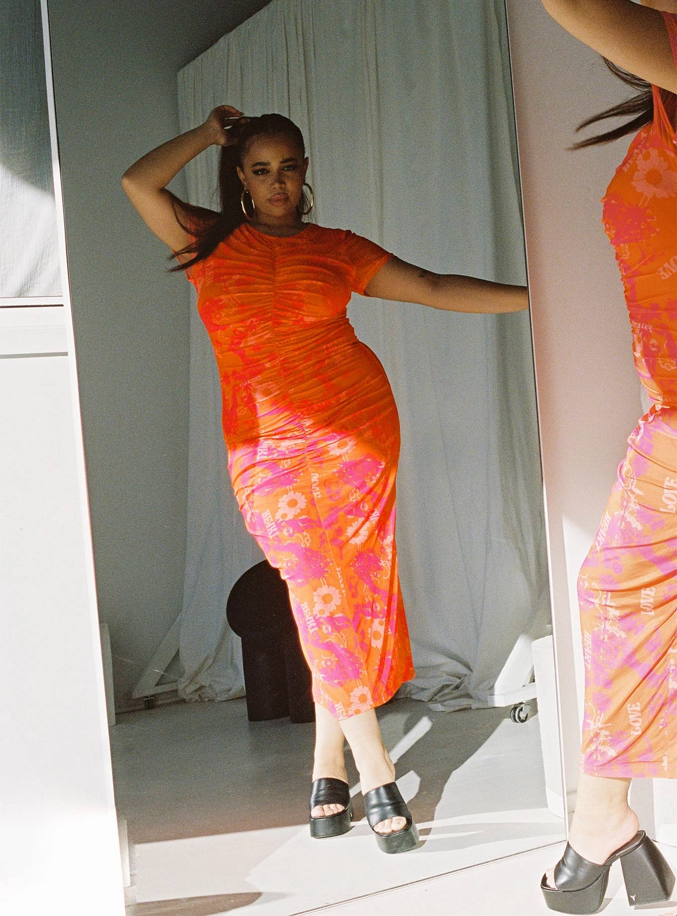 Easy Pick Night Out Stella Midi Dress Orange Multi Curve