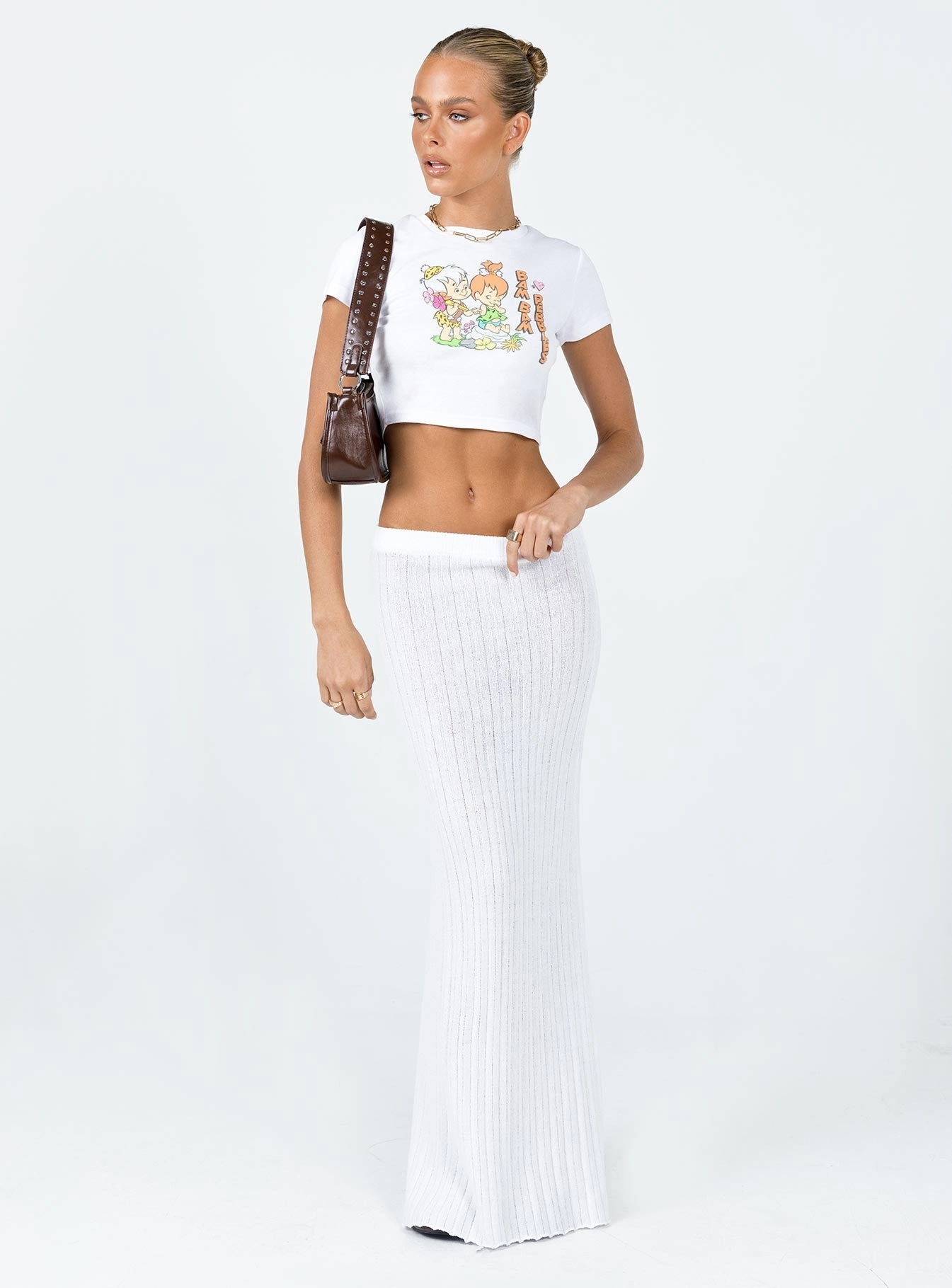 Cozy Tones Belle Knit Maxi Skirt White