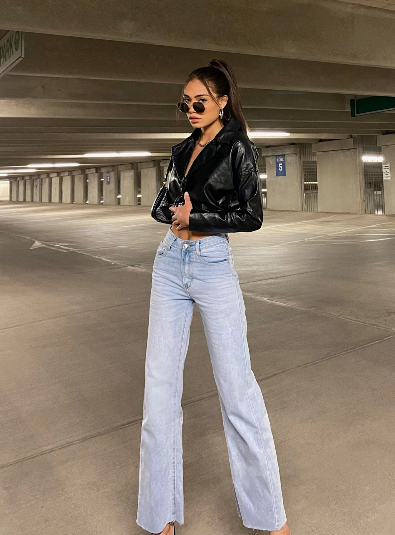 Style Combo Cece Hammer High Rise Wide Leg Jeans Vintage Blue Denim