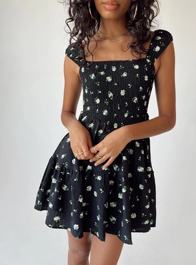 Sharp Edge Cedarwood Mini Dress Black / Floral