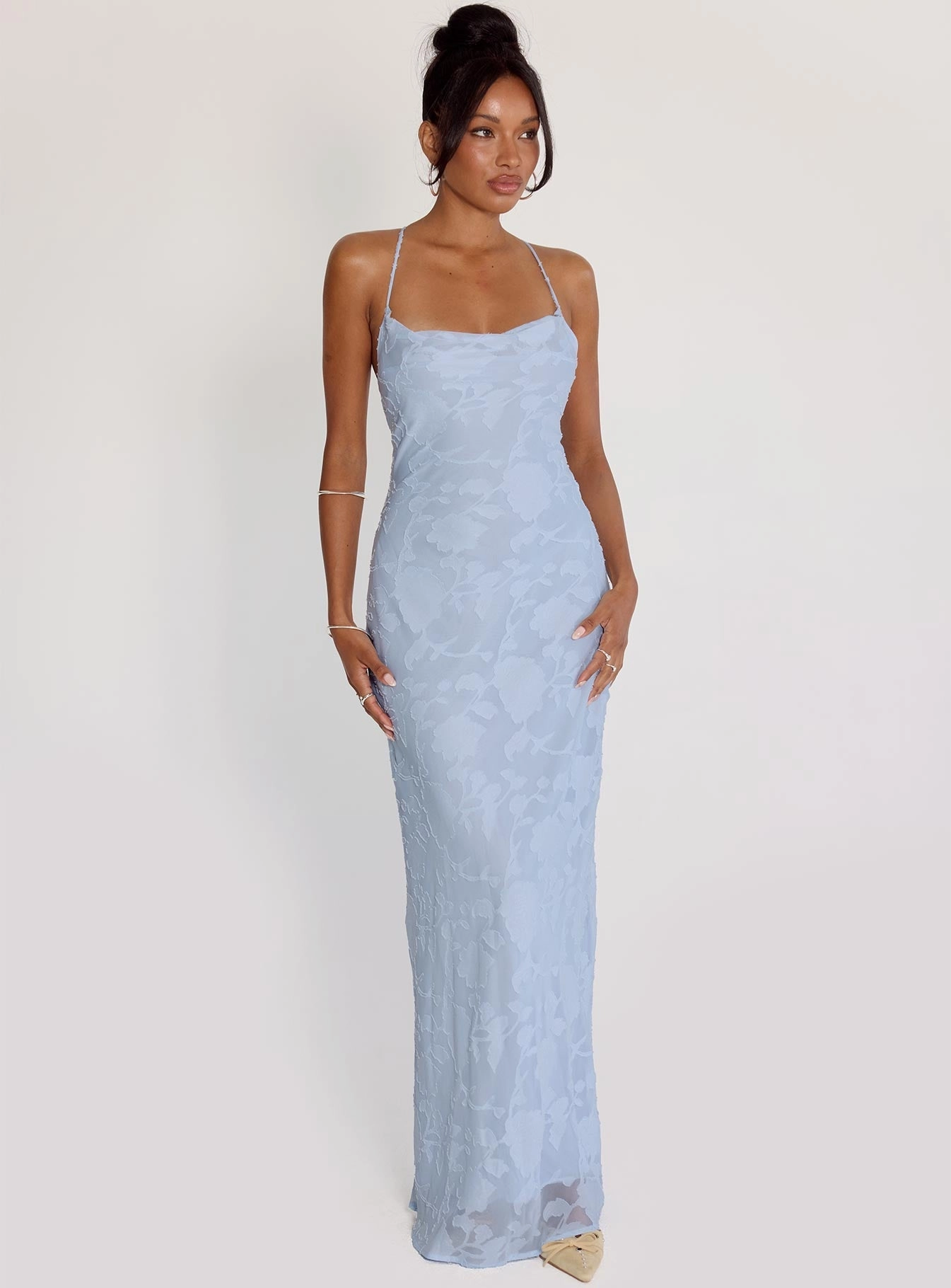 Celena Maxi Dress Blue Burnout Compressible Delicate Mood