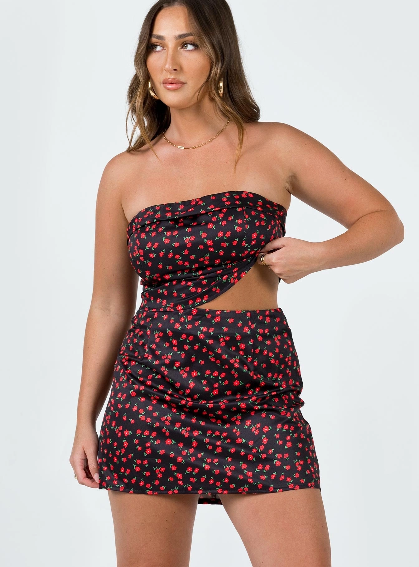 Chadwick Mini Skirt Black Floral Moisture wicking Outfit Details