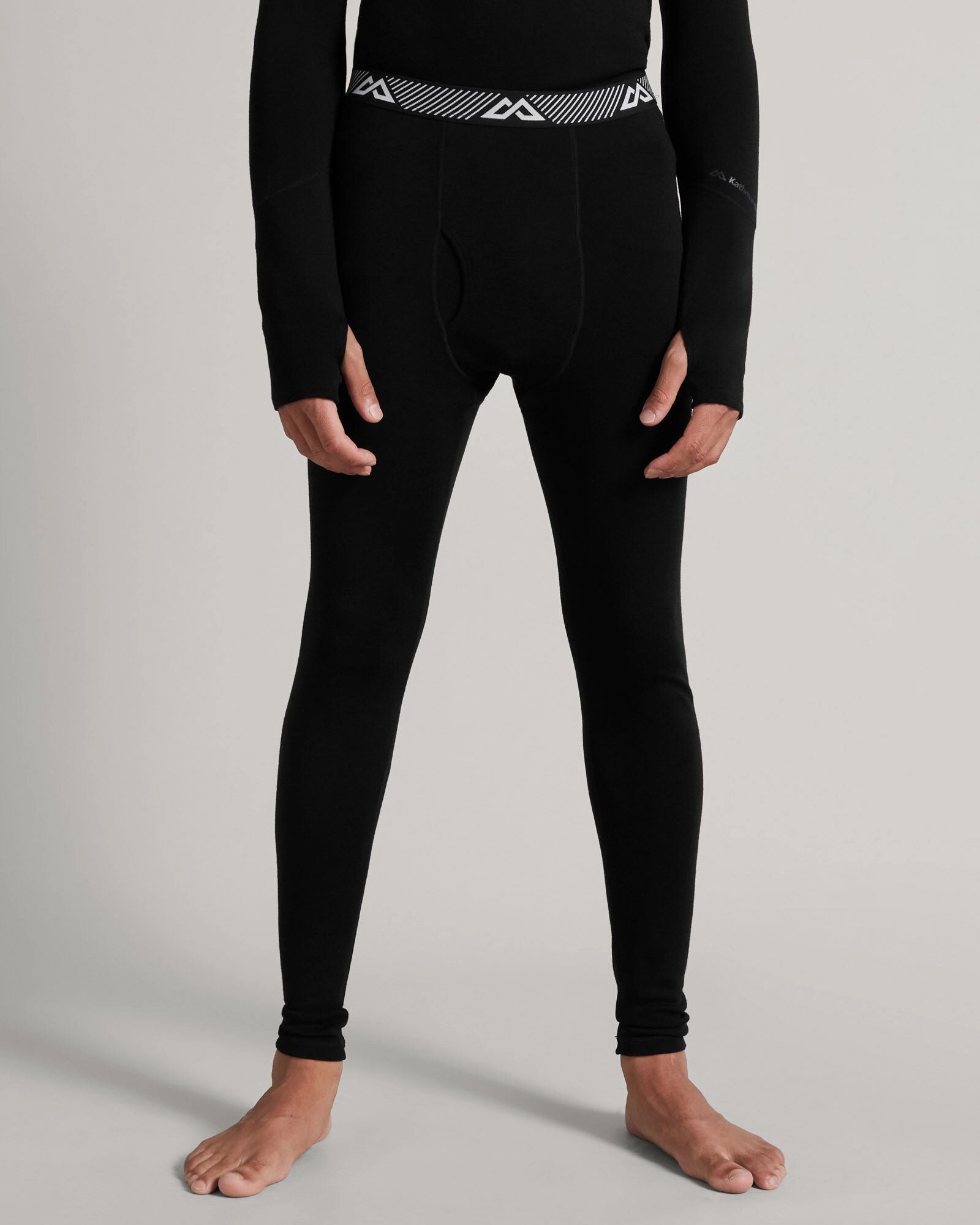 Men's KMDMerino Baselayer Long John Pants - Black Anti Chafe Seam Odor Neutralizing Fabric