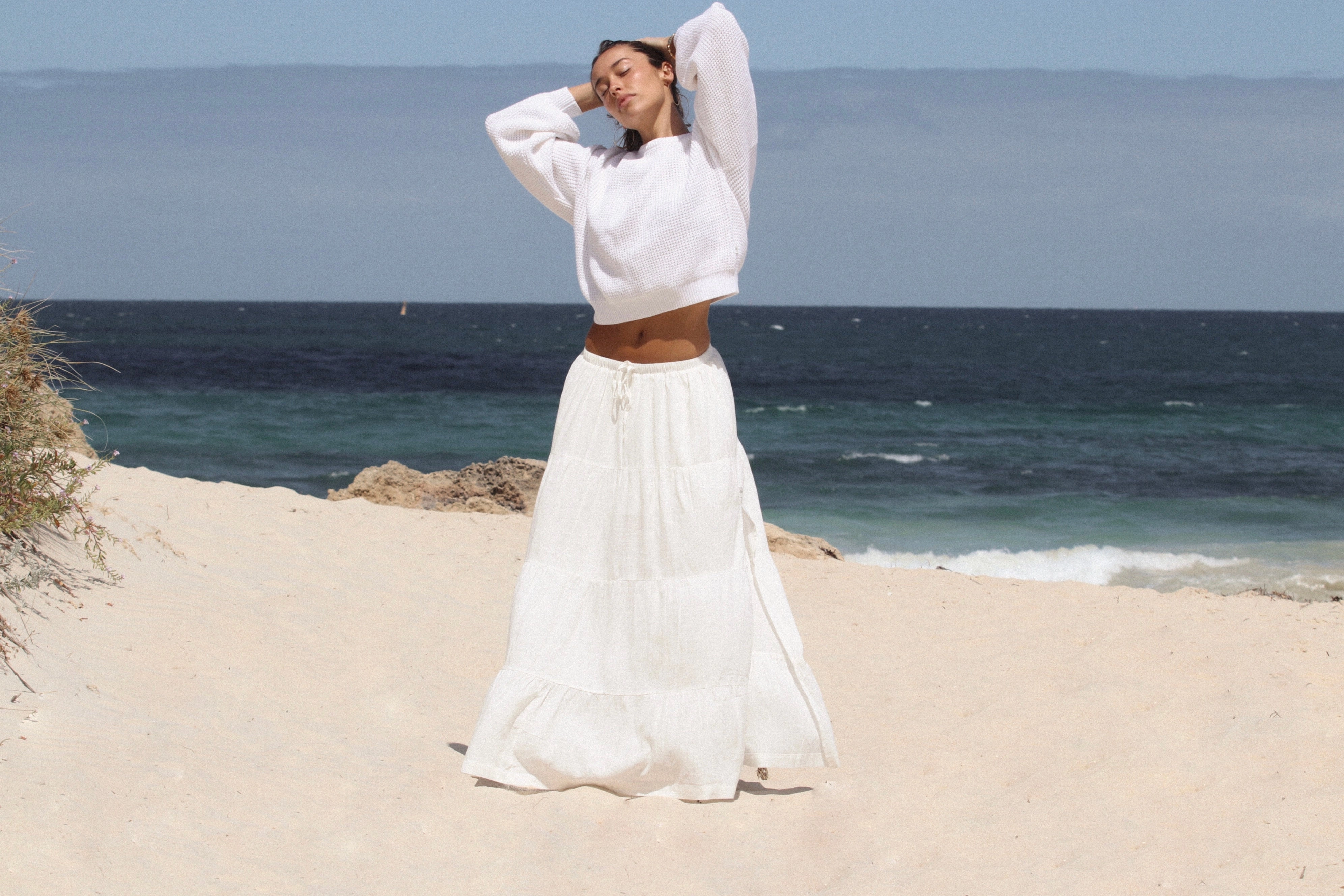 Functional Fashion Classic Tiered Maxi Skirt White