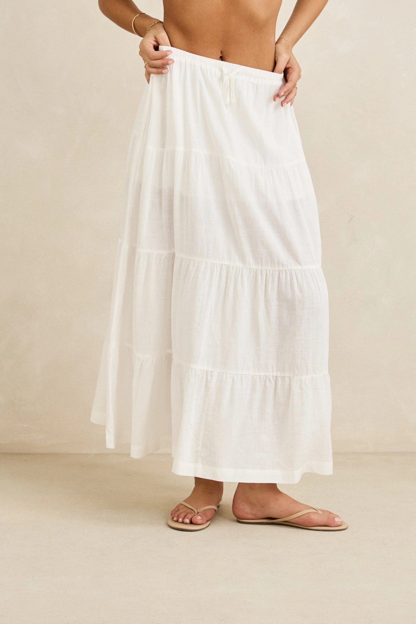 Classic Tiered Maxi Skirt White Tropical theme Limited Quantity
