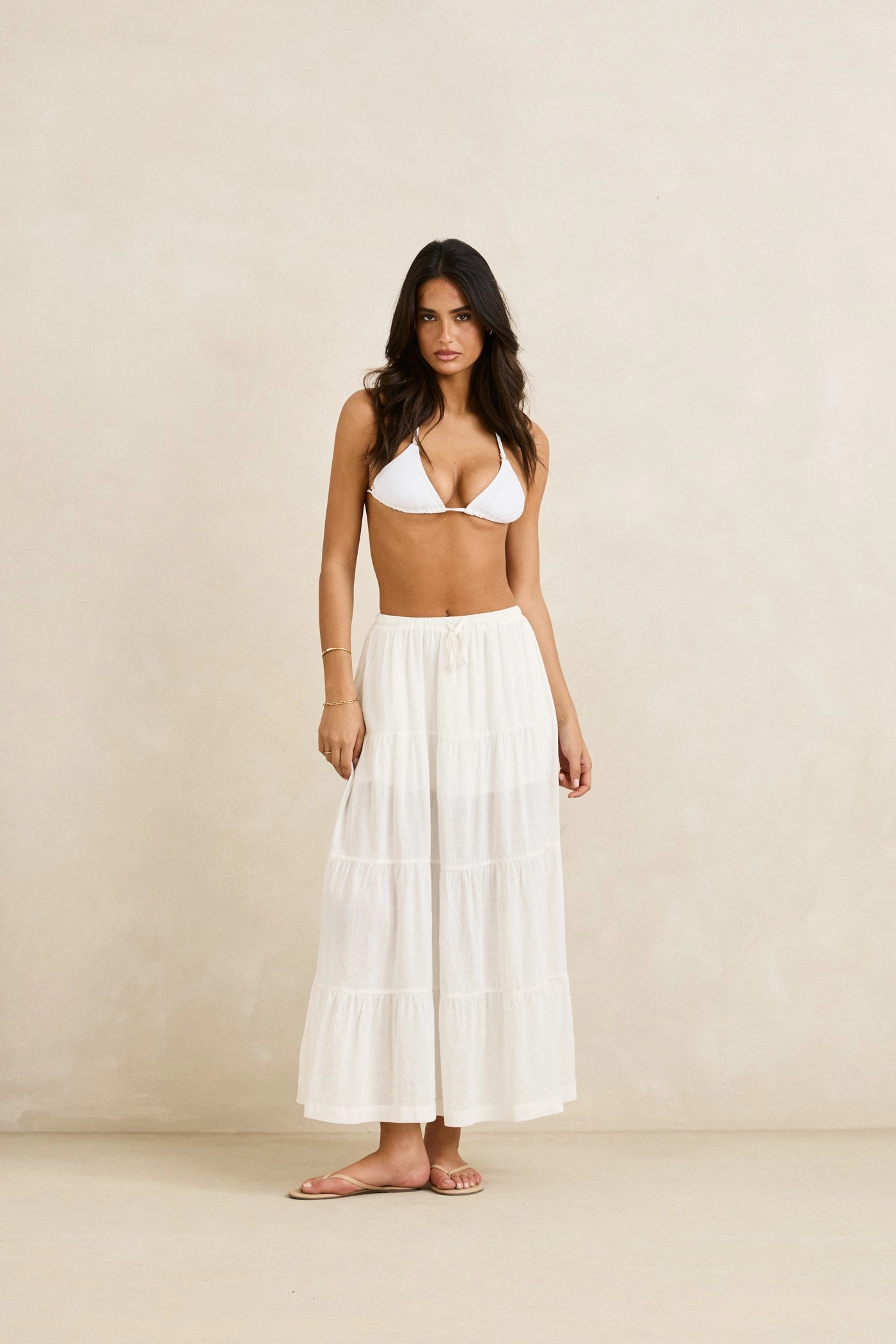 Classic Tiered Maxi Skirt White Sporty Casual