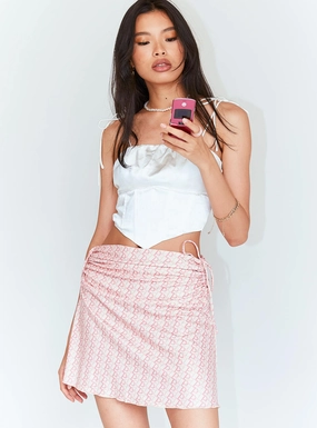 Charlotte Ruched Mini Skirt Pink Low Impact Dye Built In Shorts