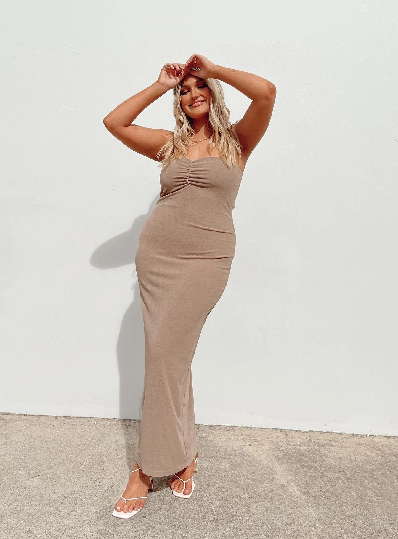 Charm Strapless Maxi Dress Brown Anti-Static-Finish