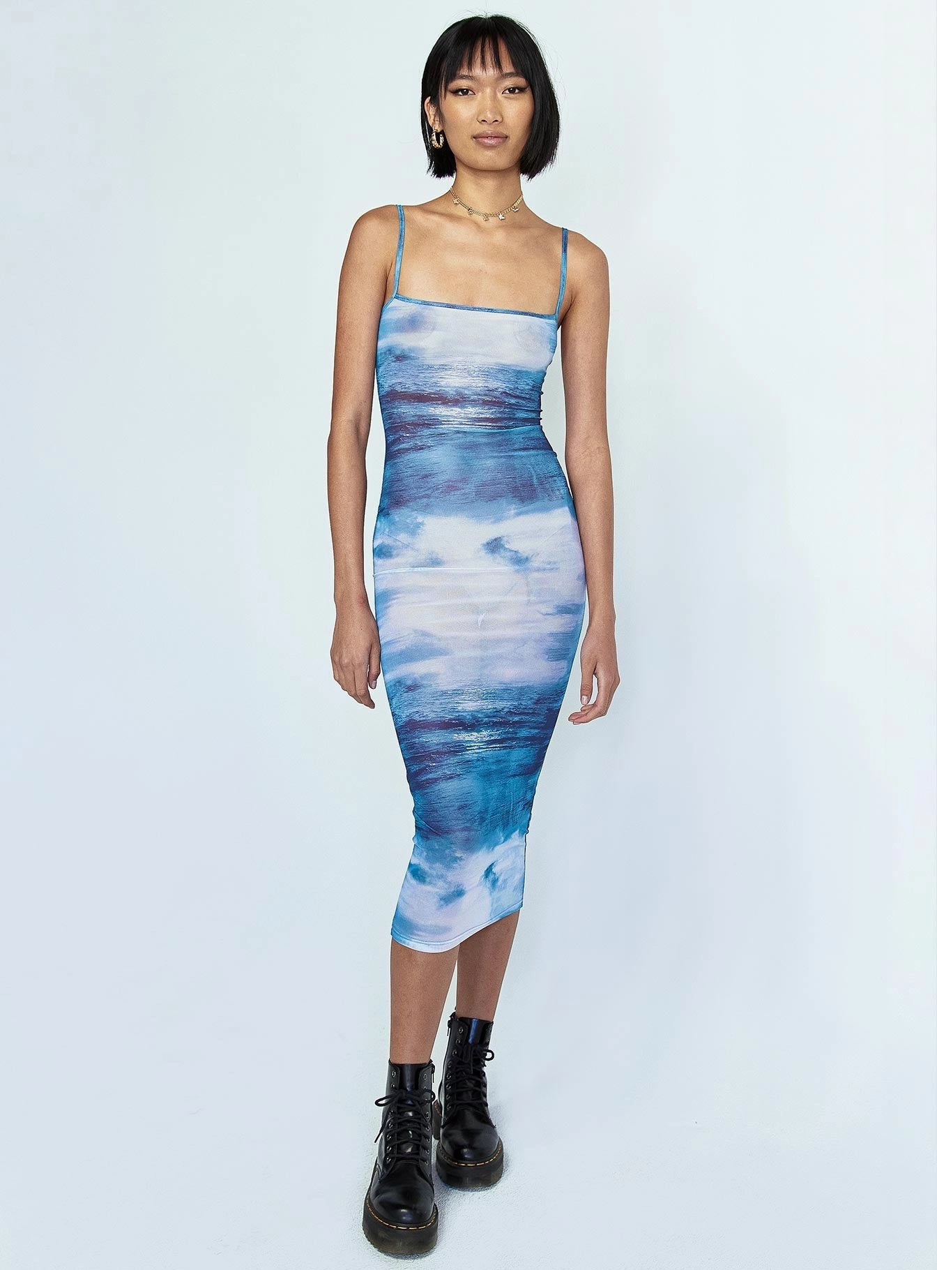 Rooftop-Event Flexible Mood Charmed Midi Dress Blue Moonlight